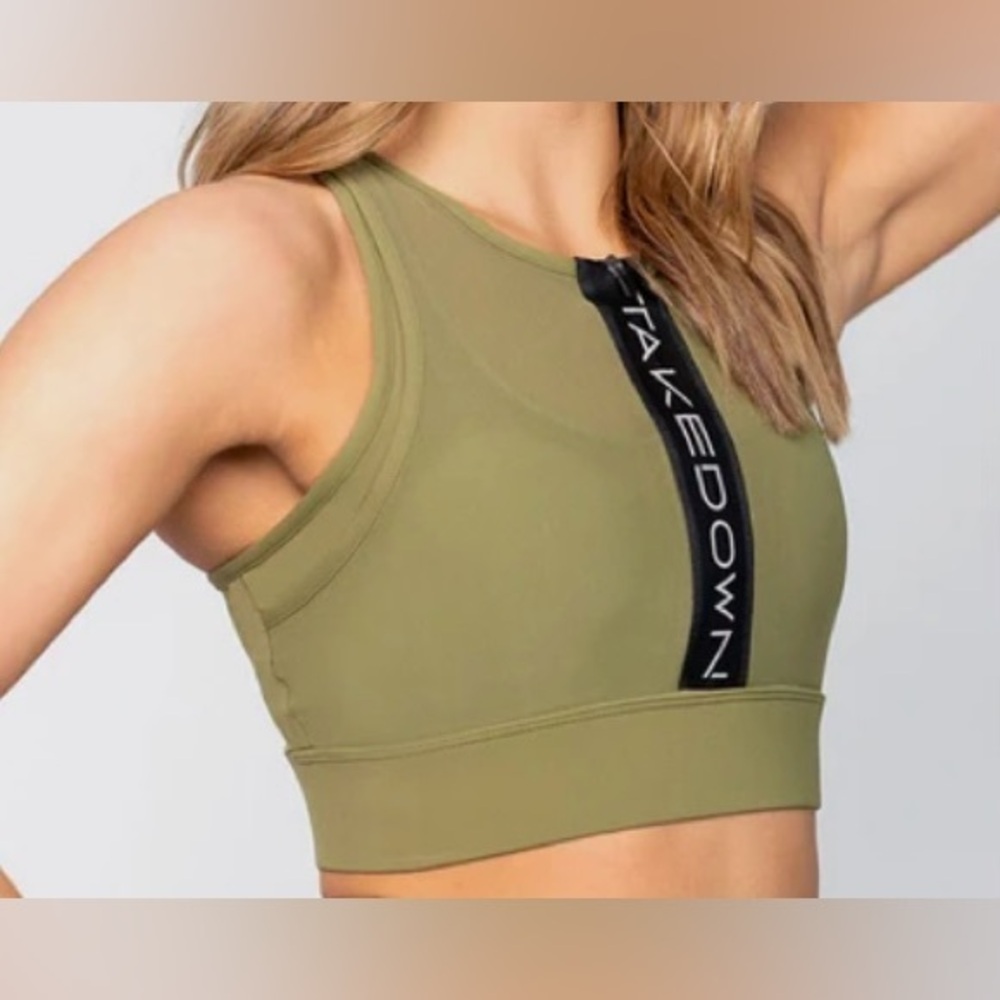 Takedown Energy Zip Sports Bra Army Green size XS